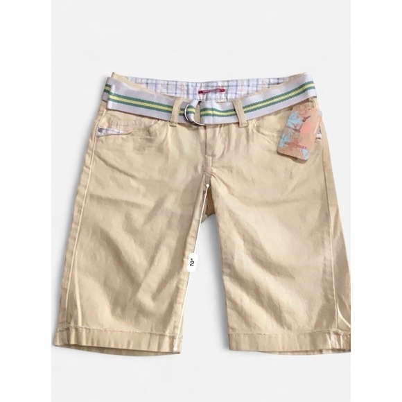 Yellow Union Bay Bermuda Shorts With White/Green/Yellow Striped Cloth Belt SZ 5 - Picture 1 of 7